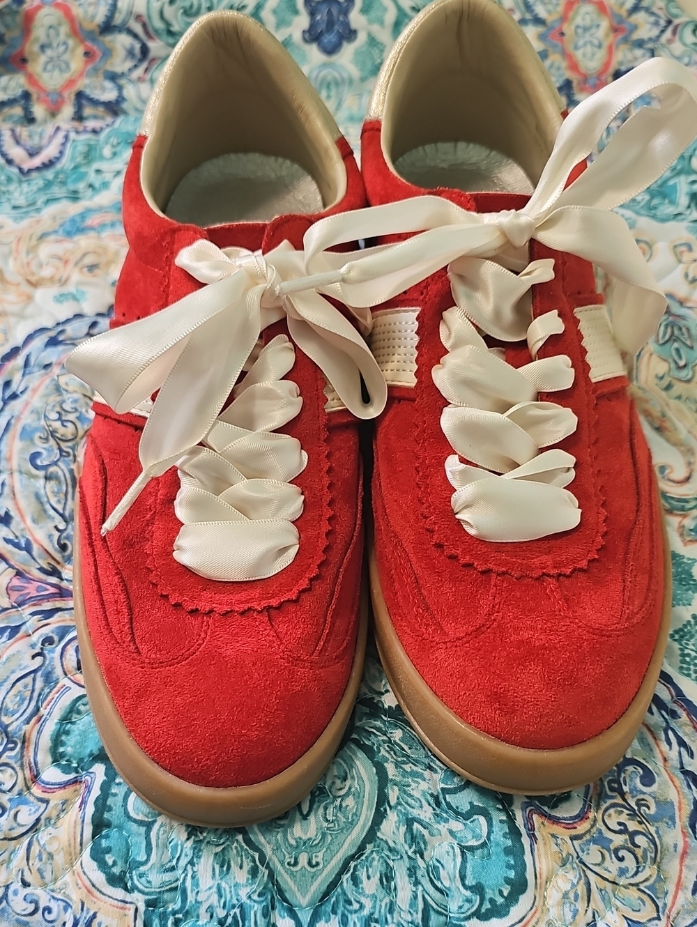 MI.IM Women's Red Suede Ribbon-Lace Sneakers 7.5